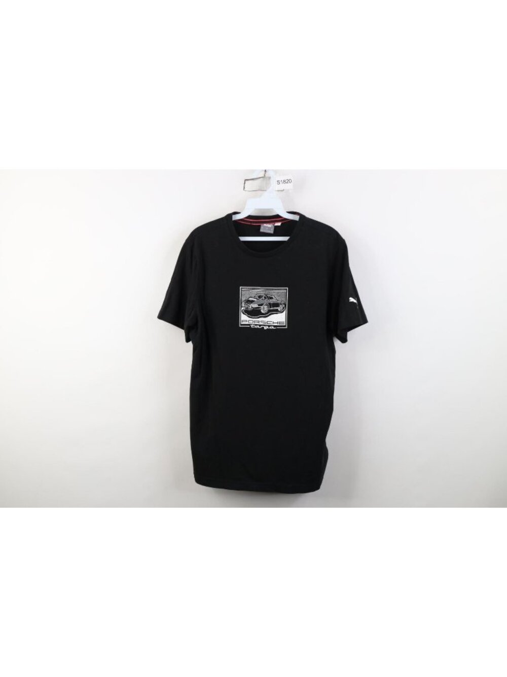 Puma Mens Medium Distressed Spell Out Porsche 911 Targa Car Racing T-Shirt Black